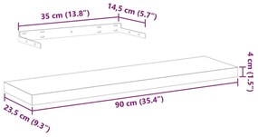 Ράφι Τοίχου 90x23,5x4 εκ. Επεξεργασμένο Ξύλο - Καφέ