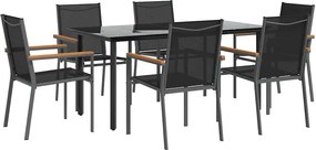 vidaXL Σετ Τραπεζαρίας Κήπου 7 Τεμαχίων Μαύρο Textilene &amp; Ατσάλι