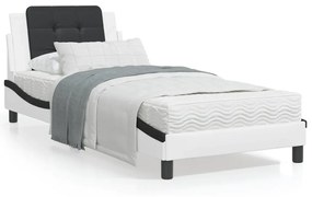 Πλαίσιο Κρεβατιού με LED Λευκό/Μαύρο 90x190εκ. Συνθετικό Δέρμα