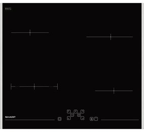 Κεραμική εντοιχισμένη εστία Sharp KH-6V08FT00, 5900W, 4 ζώνες, 9 επίπεδα, χρονοδιακόπτης, Μαύρο