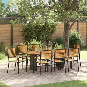 vidaXL Σέτ φαγητού για κήπο 9 pcs Μαύρο και Καφέ 190 x 80 x 75 εκ.