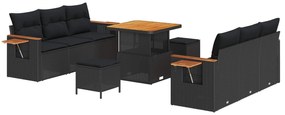 Σετ Καναπέ Κήπου με μαξιλάρι 11 pcs Μαύρο συνθετικό ρατάν