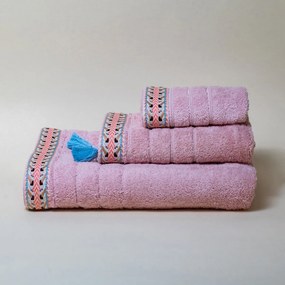 Πετσέτες Μπάνιου (Σετ 3τμχ) White Fabric Saria Pink 600gsm