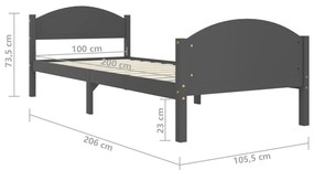 Πλαίσιο Κρεβατιού Σκούρο Γκρι 100x200 εκ. από Μασίφ Ξύλο Πεύκου - Γκρι