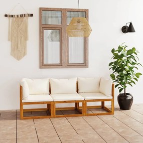 3057638 3057638 vidaXL 3-Seater Garden Sofa with Cushion Cream Solid Acacia Wood  (311853+311863) Κρεμ, 1 Τεμάχιο
