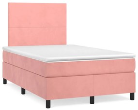 VidaXL Κρεβάτι Boxspring με Στρώμα & LED Ροζ 120x190 εκ. Βελούδινο