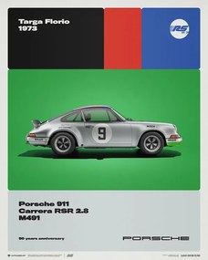 Εκτύπωση έργου τέχνης Porsche 911 Carrera RS 2.8 - 50th Anniversary - Targa Florio - 1973, (40 x 50 cm)