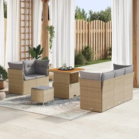 vidaXL Σετ Καναπέ Κήπου Ρυθμιζόμενο ύψος 8 pcs Μπεζ συνθετικό ρατάν