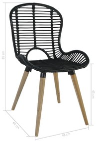 Καρέκλες Τραπεζαρίας 6 τεμ. Μαύρες από Γνήσιο Ρατάν - Μαύρο