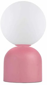 GloboStar® MAGIC 204-0134 Μοντέρνο Eπιτραπέζιο Φωτιστικό Μονόφωτο 1 x E27 IP20 Ροζ Μέταλλο με Λευκό Γυαλί - Μ13 x Π13 x Υ28cm