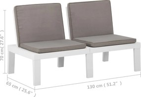 vidaXL Πάγκος Κήπου Λευκός Πλαστικός με Μαξιλάρι