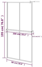 Διαχωριστικό Ντους με Ράφι Μαύρο 100x195εκ. Γυαλί ESG&amp;Αλουμίνιο - Μαύρο