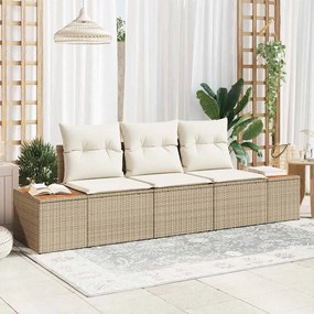vidaXL Σετ Καναπέ Κήπου με αποθήκευση 3 pcs μπεζ και κρεμ Πολυ ράταν