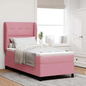 vidaXL Κρεβάτι με ελατήρια με στρώμα Ροζ 90 x 190 cm Βελούδο