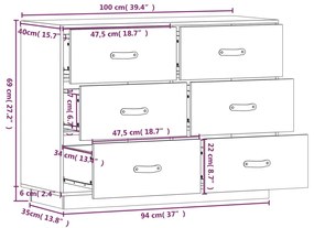 Συρταριέρα Λευκή 100x40x75 εκ. από Μασίφ Ξύλο Πεύκου - Λευκό