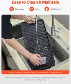 VEVOR 20x10 in Reversible Grill Griddle Pre-Seasoned BBQ Pan Cast Iron Black