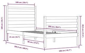 vidaXL Πλαίσιο Κρεβατιού Λευκό 100 x 200 εκ. από Μασίφ Ξύλο Πεύκου