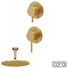 Cora Cosmo Μίκτης εντοιχισμού με εκτροπέα 2/3 εξόδων με Ανακλινόμενη κεφαλή Ø25εκ &amp; μπράτσο οροφής 10εκ PVD Gold Brushed