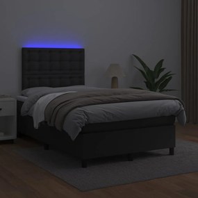 vidaXL Κρεβάτι Boxspring με Στρώμα &amp; LED Μαύρο 120x200 εκ. Συνθ. Δέρμα