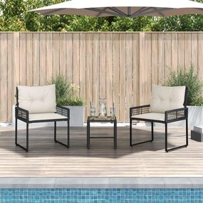 vidaXL Σετ Εξωτερικών Επίπλων με μαξιλάρι 3 pcs Μαύρο και Λευκό