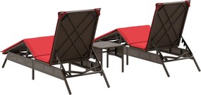 vidaXL Ξαπλώστρες 2 τεμάχια με τραπέζι Καφέ πολυ μπαστούνι