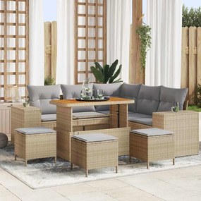 vidaXL Σετ σαλονιού , 9 τεμαχίων, για κήπο με μπεζ μαξιλάρια σε πολυ Ράττα ακακία.