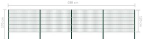 vidaXL Πάνελ Περίφραξης με Στύλους Πράσινο 6,8 μ. Σιδερένιο