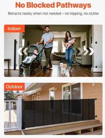 VEVOR Retractable Baby Gate, Extends to 5150 mm Extra Wide, 990 mm Tall, with Reinforced Fiberglass Strips, Avoids Crawling Through, Mesh Dog Gate for Decks, Doorways, Garages, Indoor, Black