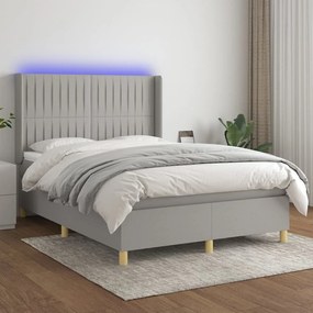 vidaXL Κρεβάτι Boxspring με Στρώμα &amp; LED Αν.Γκρι 140x200εκ. Υφασμάτινο