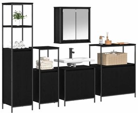 vidaXL Σετ Επίπλων Μπάνιου με ράφι 5 pcs Μαύρη Οξυά Επεξεργασμένο ξύλο