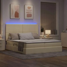 vidaXL LED Κρεβάτι αποθήκευσης με στρώμα Κρέμ 200 x 200 cm Ύφασμα