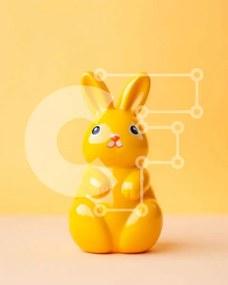 Intra Συλλεκτικό Ξύλινο Παζλ Plywood  4mm - Μικρό κίτρινο ειδώλιο λαγουδάκι σε πορτοκαλί φόντο Σε Ξύλινο Κουτί - Διαστάσεις Puzzle: 10x10 cm – 25 κομμάτια