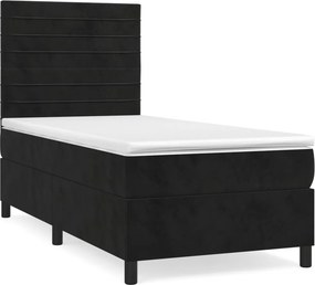 vidaXL Κρεβάτι Boxspring με Στρώμα Μαύρο 90x200 εκ. Βελούδινο
