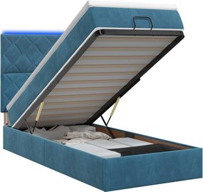 vidaXL Κρεβάτι Ottoman με Στρώμα και LED Σκούρο Μπλε 80 x 200 cm