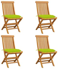 Καρέκλες Κήπου 4 τεμ. Μασίφ Ξύλο Teak με Φωτ. Πράσινα Μαξιλάρια