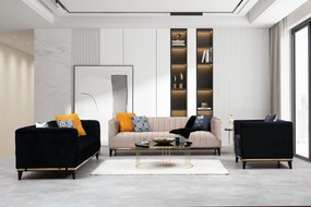 Τριθέσιος Καναπές Μαύρο/Χρυσό BELLINO 222x89x75