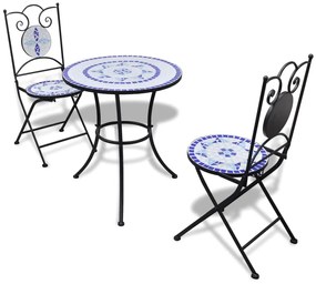vidaXL Σετ Επίπλων Bistro 3 Τεμαχίων Μπλε / Λευκό με Κεραμικά Πλακίδια