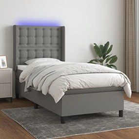 ΚΡΕΒΑΤΙ BOXSPRING ΜΕ ΣΤΡΩΜΑ &amp; LED ΣΚ.ΓΚΡΙ 90X190 ΕΚ. ΥΦΑΣΜΑΤΙΝΟ 3138598