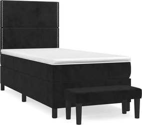 vidaXL Κρεβάτι Boxspring με Στρώμα Μαύρο 90x200 εκ. Βελούδινο