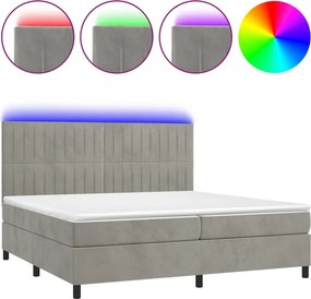 vidaXL Κρεβάτι Boxspring με Στρώμα &amp; LED Αν.Γκρι 200x200 εκ. Βελούδινο