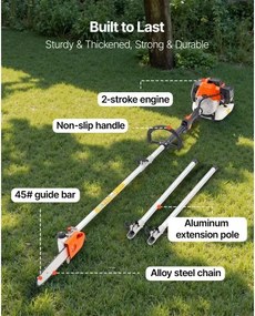 VEVOR Gas Pole Saw Tree Trimmer Rotatable Head 43CC 2-Stroke 10 in Cutting Bar