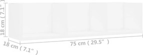 vidaXL Ράφι Τοίχου για CD Λευκό 75 x 18 x 18 εκ. Επεξ. Ξύλο