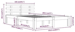 Πλαίσιο Κρεβατιού Γκρι 150 x 200 εκ. Μασίφ Ξύλο King Size - Γκρι