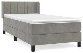 vidaXL Κρεβάτι Boxspring με Στρώμα Ανοιχτό Γκρι 100x200 εκ. Βελούδινο