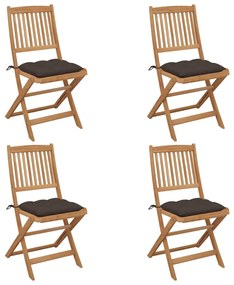 Καρέκλες Κήπου Πτυσσόμενες 4 τεμ Μασίφ Ξύλο Ακακίας &amp; Μαξιλάρια - Μπεζ-Γκρι