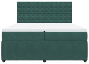 Κρεβάτι Boxspring με Στρώμα Σκούρο Πράσινο 200x200εκ. Βελούδινο - Πράσινο