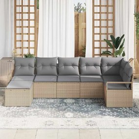vidaXL Σετ Καναπέ Κήπου με μαξιλάρι 7 pcs Μπεζ, Ανοιχτό Γκρι