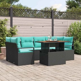 vidaXL Σετ Καναπέ Κήπου με μαξιλάρι 7 pcs Μαύρο και μπλε