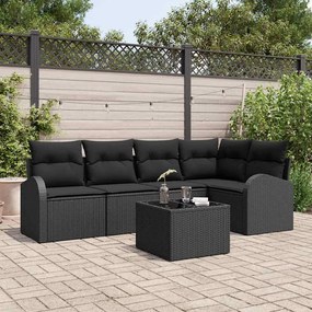 vidaXL Σετ Καναπέ Κήπου με μαξιλάρι 6 pcs Μαύρο Πολυ ράταν