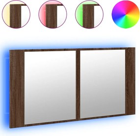 vidaXL Ντουλάπι Μπάνιου Καθρέφτη &amp; LED Καφέ Δρυς 90x12x45εκ Ακρυλικό